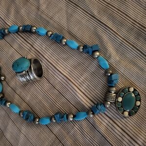 Turquoise Beaded Necklace and Ring Set